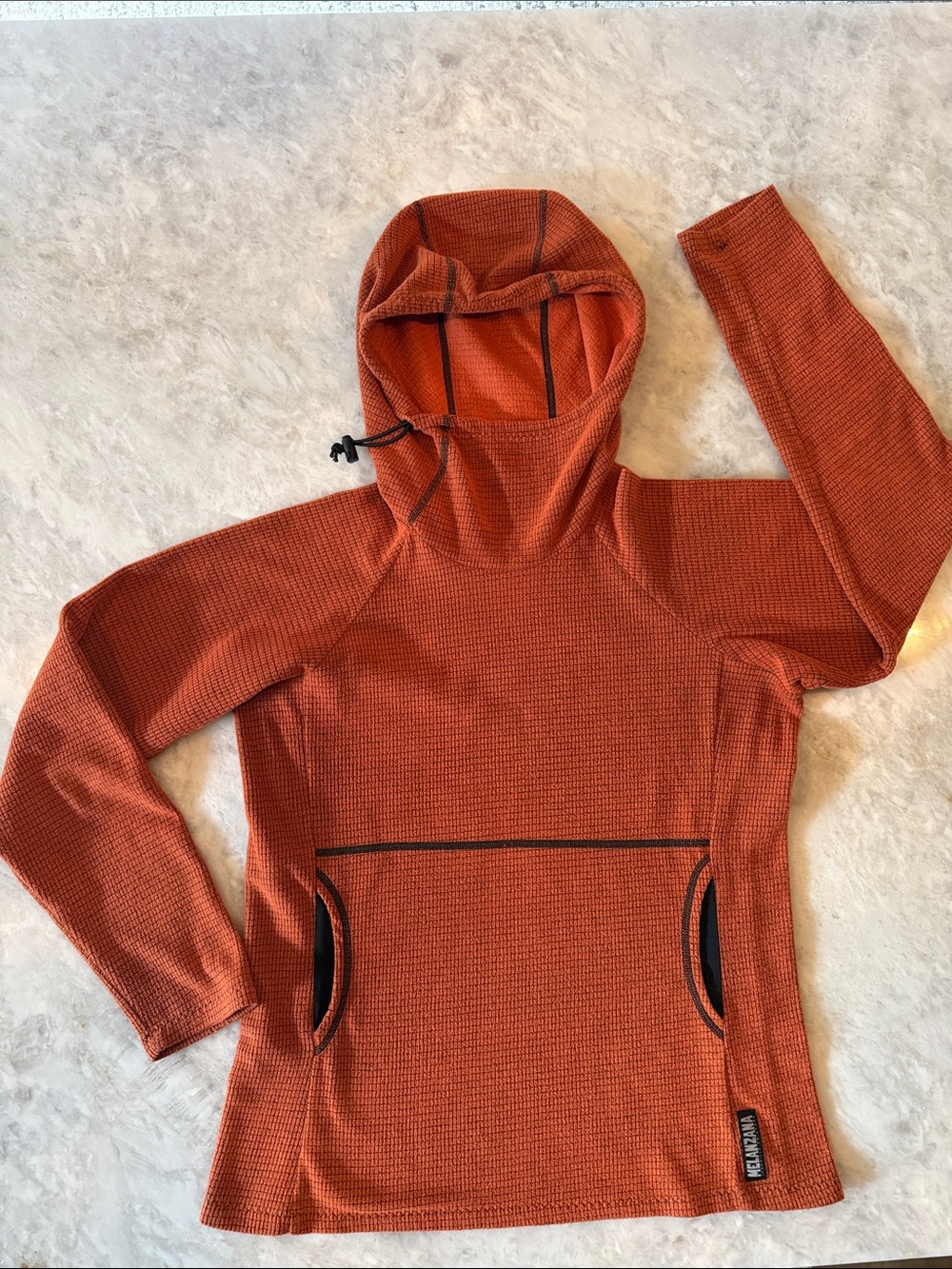 Melanzana, Women’s, Micro Grid Hoodie, Rust, Medium.